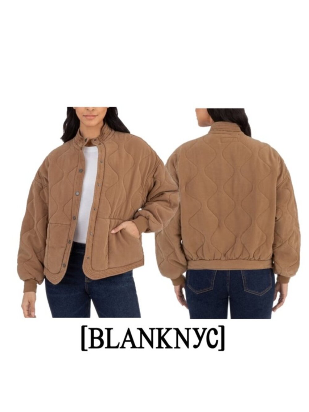 NWT BlankNYC Women's Oversized Quilted Snap Jacket, Tan